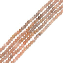 Natural Gradient Peach Gray Moonstone Faceted Round Beads Size 3mm 15.5'' Strand