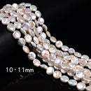 Natural White Fresh Water Pearl Coin Shape Beads 10-11mm 11-12mm 14.5'' Strand