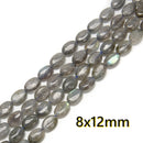 Natural Gray Labradorite Smooth Oval Beads 8x10mm 8x12mm 10x14mm 15.5'' Strand