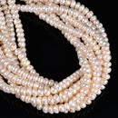 Natural White Fresh Water Pearl Rondelle Button Beads Size 5x8mm 14'' Strand