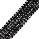 Black Crystal Glass with Metallic Silver Design Faceted Round 8mm 12" Strand
