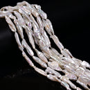 Natural White Fresh Water Keshi Pearl Long Stick Shape Beads 7-8x23-35mm 15" Str