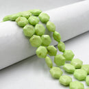 Neon Lime Green Chalk Turquoise Hexagon Shape Beads Size 14mm 16'' Strand