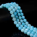 Blue Crackled Chalcedony Smooth Round Beads 6mm 8mm 10mm 12mm 15.5" Strand