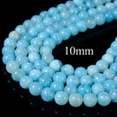 Blue Crackled Chalcedony Smooth Round Beads 6mm 8mm 10mm 12mm 15.5" Strand