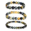 Golden Blue Tiger Eye Round Beaded Bracelet 6mm 8mm 10mm 7.5'' Length 3 PCS/Set