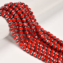 Red Crystal Glass with Metallic Silver Design Faceted Round Beads 8mm 12''Str