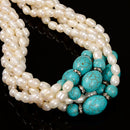 Fresh Water Pearl Oval Rice & Blue Howlite Turquoise Beads 7x10mm 15.5" Strand