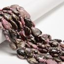 Natural Rhodonite Smooth Flat Teardrop Shape Beads Size 13x18mm 15.5'' Strand