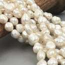 2.0mm Hole White Fresh Water Pearl Side Drill Nugget Beads Size 10-11mm 8'' Strd