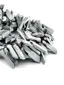 Metallic Silver Coated Quartz Top Drill Points Beads Size 16-30mm 15.5" Strand
