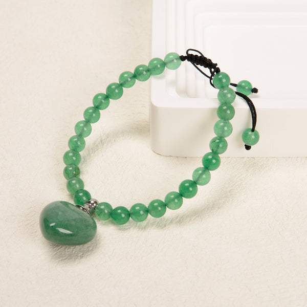 Green Aventurine Round Heart Perfume Bottle Adjustable Bracelet 6mm 7.5'' Length