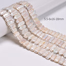 White Fresh Water Pearl Double Drill Irregular Rectangle Beads 6x18mm 16" Strand