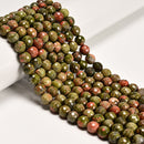 Natural Unakite Faceted Round Beads Size 8mm 10mm 12mm 15.5'' Strand