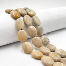 Natural Fossil Coral Smooth Flat Oval Shape Beads Size 10-15x14-20mm 15.5" Strd