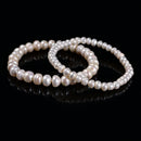 White Fresh Water Pearl Rondelle Button Beaded Bracelet 4x6mm 6x8mm 7.5''Length