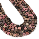 Natural Rhodonite Smooth Cube Beads Size 8-9mm 15.5'' Strand