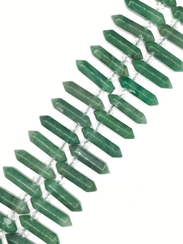 Dark Green Aventurine Top Drilled Faceted Double Point Size 8x32mm 15.5" Strand