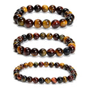 Multi Color Tiger Eye Round Beaded Bracelet 6mm 8mm 10mm 7.5'' Length 3 PCS/Set