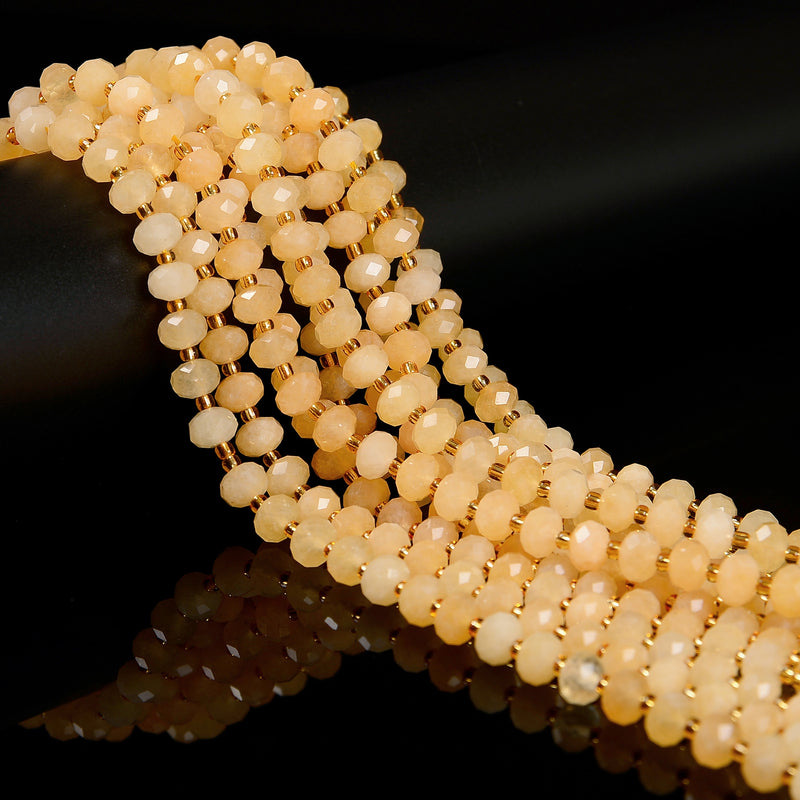 Yellow Calcite Color Dyed Jade Faceted Rondelle Beads Size 6x8mm 15.5'' Strand