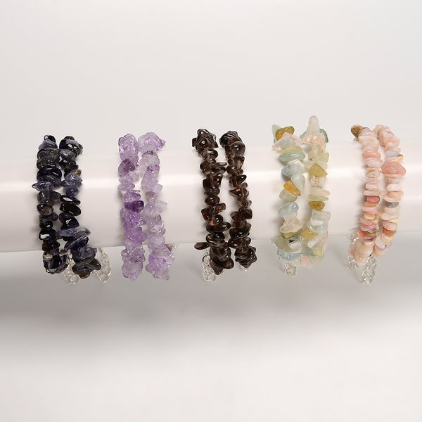 03-Mixed Gemstone Chips Bracelet with Silver Plated Clasp Size 5-8mm 7.5''Length