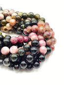 Natural Gradient Tourmaline Smooth Round Beads Size 6mm 8mm 15.5" Strand