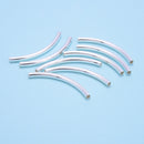 925 Sterling Silver Curved Tube Beads Size 3x40mm 3 Pcs Per Bag