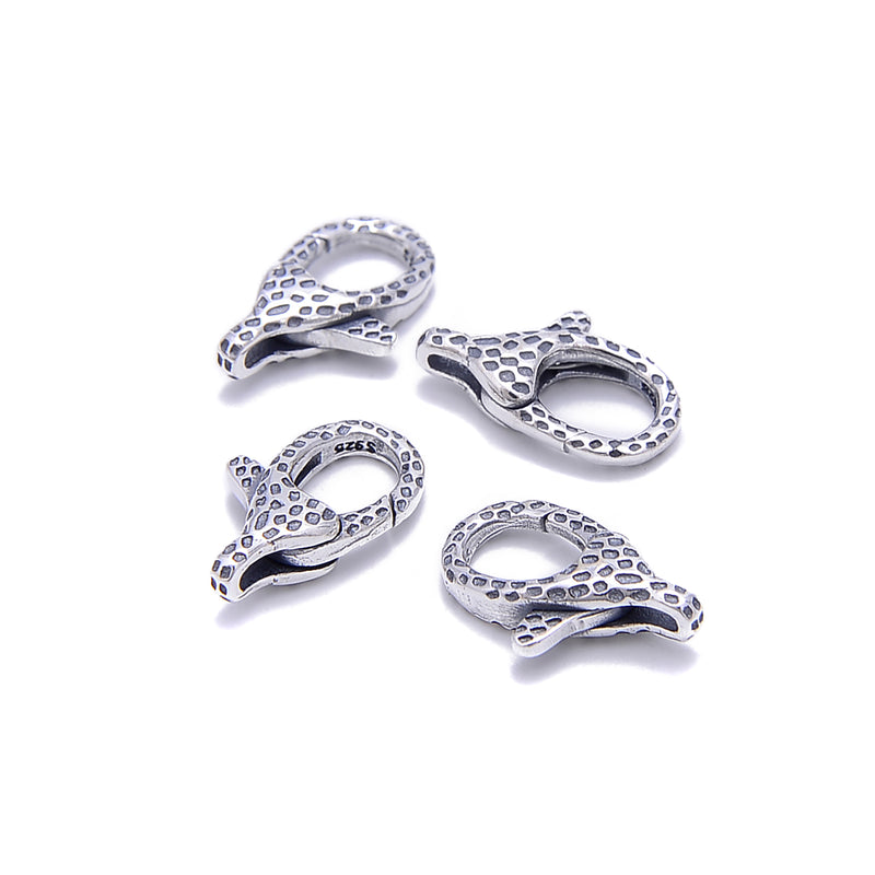 925 Sterling Silver Anti-Silver Leopard Carved Clasp Size 8x14mm 2 Pcs Per Bag