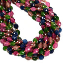 Multi-color Tourmaline Color Dyed Jade Faceted Rice Beads 8x10mm 15.5'' Strand