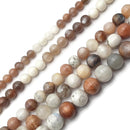 White/Gray/Peach Moonstone Smooth Round Beads 6mm to 18mm 15.5" Strand