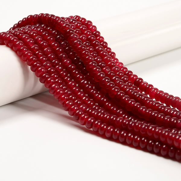 Ruby Red Color Dyed Jade Smooth Rondelle Beads Size 5x8mm 15.5'' Strand