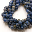 Natural Blue Dumortierite Smooth Round Beads Size 6mm 8mm 10mm 15.5" Strand