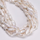 White Fresh Water Keshi Pearl Irregular Nugget Chunk 8-10x18-23mm 15.5'' Strand
