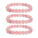 Madagascar Rose Quartz Smooth Round Beaded Bracelet 8mm 7.5'' Length 3 PCS/Set