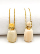 Natural Yellow Opal Necklace Flat Bottom Perfume Bottle & Golden Chain