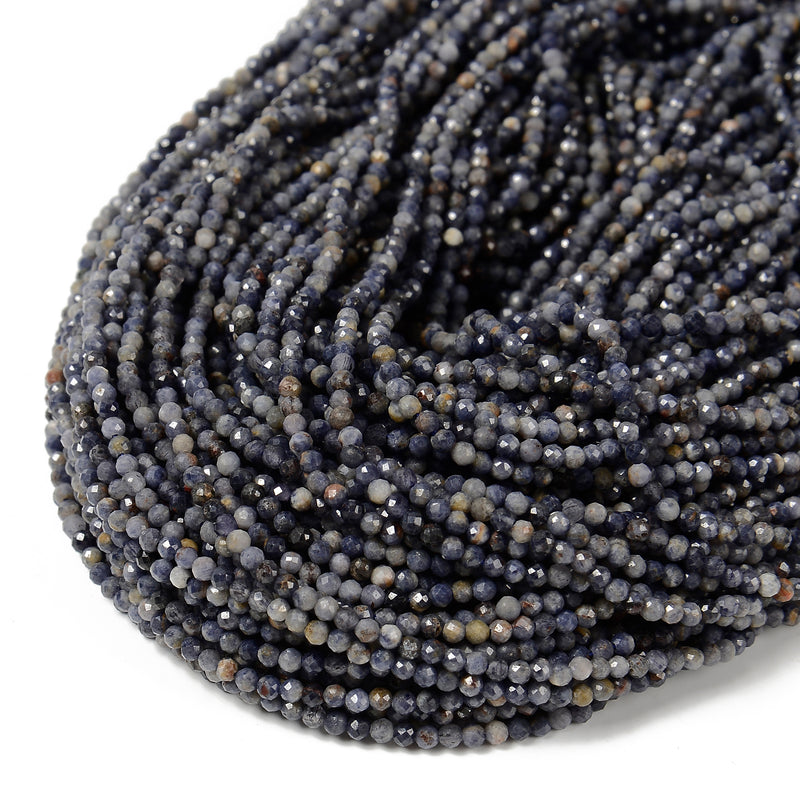 Natural Gray Blue Sapphire Faceted Round Beads Size 2mm 15.5'' Strand