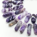 Natural Teeth Amethyst Graduated Top Drill Points Beads Size 30-45mm 15.5" Strd