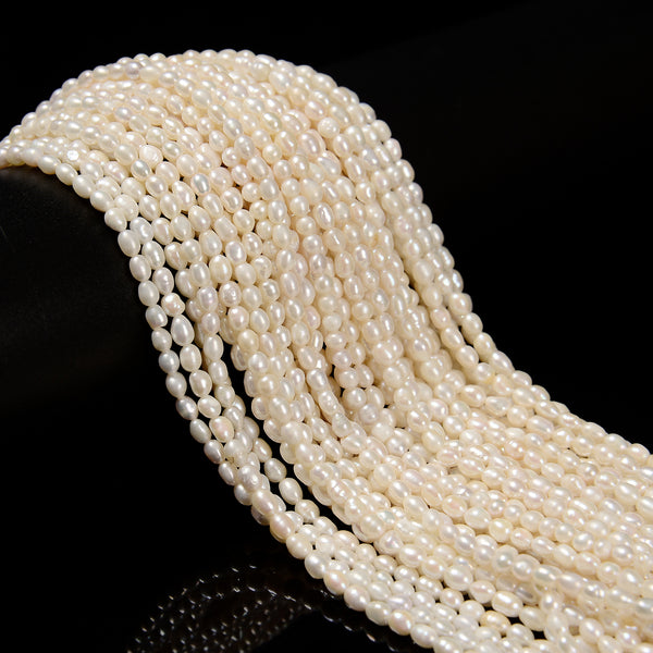 Natural White Fresh Water Pearl Rice Shape Beads Size 3mm x 4-5mm 14'' Strand