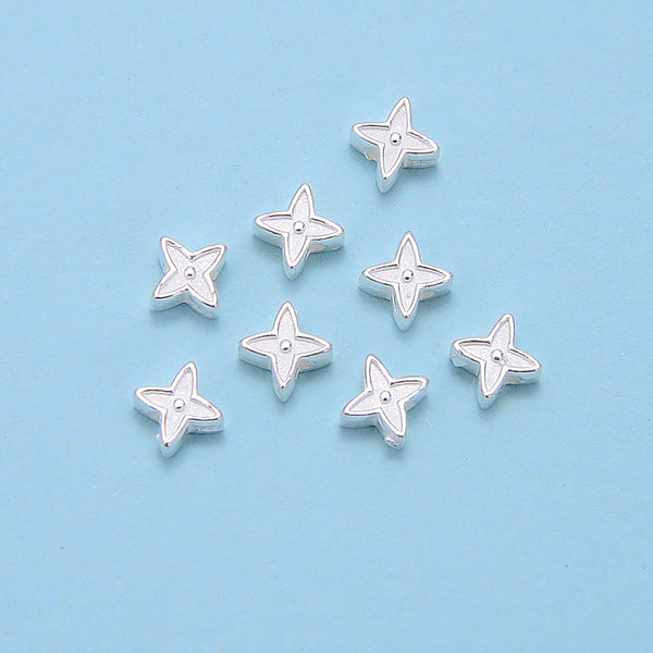 925 Sterling Silver Four-pointed Flower Beads Size 5mm 7 Pieces Per Bag