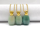 Natural Aventurine Necklace Flat Bottom Perfume Bottle & Golden Chain
