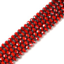 Red Crystal Glass with Metallic Silver Design Faceted Round Beads 8mm 12''Str