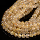 Natural Grade A Golden Rutilated Quartz Smooth Round Beads 6mm 8mm 15.5'' Strand