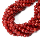 Coral Red Dyed Jade Smooth Round Beads Size 6mm 8mm 10mm 15.5'' Strand