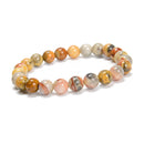 Yellow Crazy Lace Agate Round Beaded Bracelet 6mm 8mm 10mm 7.5''Length 3 PCS/Set