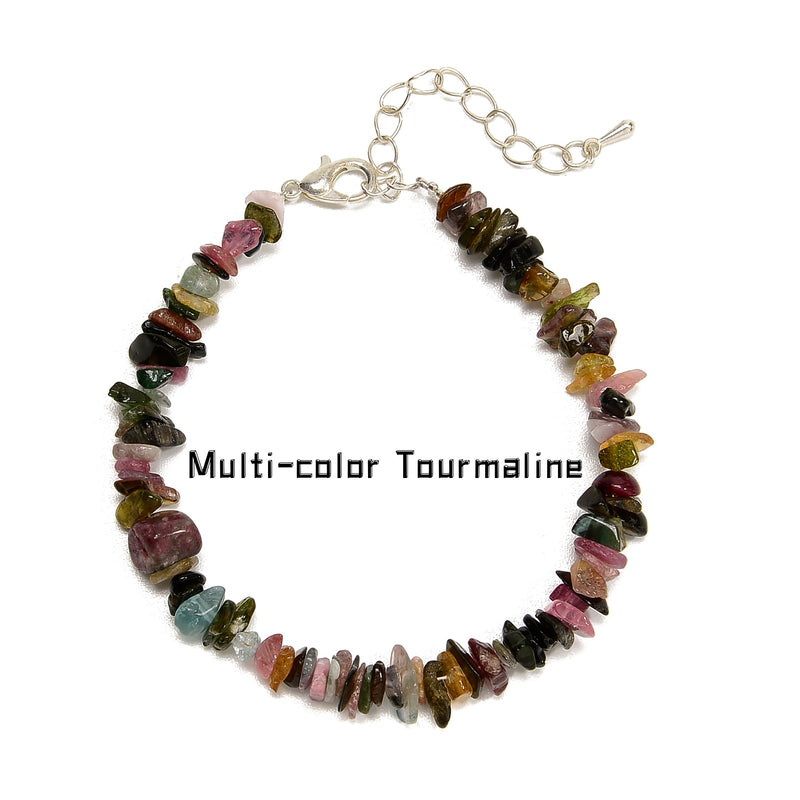 02-Mixed Gemstone Chips Bracelet With Silver Plated Clasp Size 5-8mm 7.5''Length