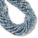 Grade A Natural Dark Blue Aquamarine Faceted Round Beads Size 4mm 15.5'' Strand