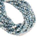 Natural Dark Blue Aquamarine Faceted Round Beads Size 6mm 15.5'' Strand