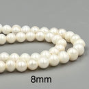 2.0mm Hole White Fresh Water Pearl Off Round Beads Size 8-9mm 9-10mm 8" Strand