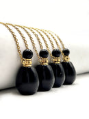 Natural Black Obsidian Essential Oil Necklace 18x33mm Smooth Round Bottle