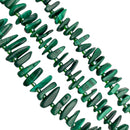Natural Malachite Pebble Slice Stick Points Size 10-22mm 15.5'' Strand